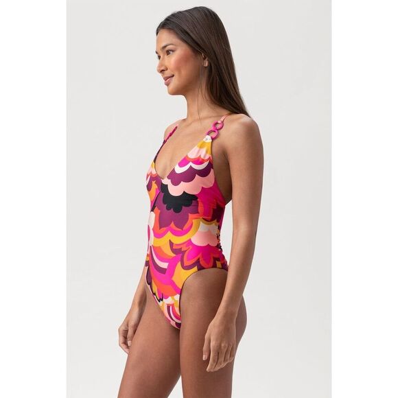 Trina Turk Women's Fan Faire One Piece Swimsuit Halter Plunge Size 12 - Picture 5 of 14